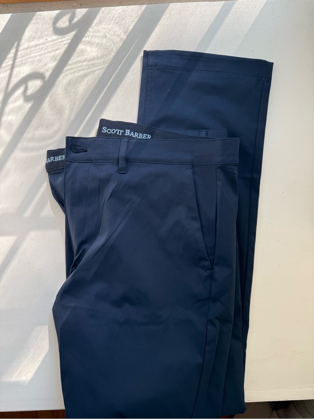 Scott Barber Men's Navy Athleisure Dress Pants - Tailored Pleat Front